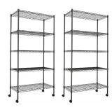 YSSOA Heavy Duty 5-Shelf Storage Shelving Unit, 1250lbs Loading Capacity, 29.92" D x 13.98" W x 62.99" H Adjustable Steel Organizer Wire Rack, Black, 2 Pack - Retail: $112