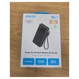 Anker 20000mAh 30W Power Bank - Black: USB-C & USB Ports, Built-In Cable, Rechargeable - Retail: $50