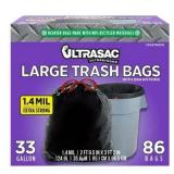 Ultrasac - Drawstring Trash Bags  33 Gallon  1.4 Mil  24  x 9.5 Black  86 Count