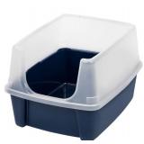 IRIS Open Top Cat Litter Box with Scatter Shield, Navy, Large Set of 2
