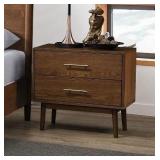FM7220WN-N Tromso walnut finish wood mid century modern tapered legs 2 drawer nightstand - Retail: $160