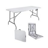 4 Feet Foldable Table, Portable Plastic Office Desk with Built in Handle, Steel Legs | Perfect for Party, Dining, Wedding, Events, Picnic Indoor, Outdoor, Camping, Utility, Folding