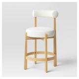 Sculptural Upholstered and Wood Boucle Counter Height Barstool Cream - Threshold: Round, Stained, Polyurethane Foam Filled - Retail: $160
