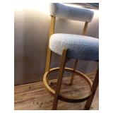 Sculptural Upholstered and Wood Boucle Counter Height Barstool Cream - Threshold: Round, Stained, Polyurethane Foam Filled - Retail: $160