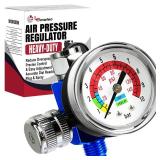 LE LEMATEC Air Compressor Regulator & Flow Control Valve with Pressure Gauge - for Pneumatic Tools, Spray Painting, Tire Inflation, 1/4 NPT, 0-150 PSI