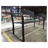 Black Metal Garden Bench with Lattice Back