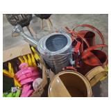 Bulk Lot of Mixed Garden Water Cans, Lamps, Mini Brooms
