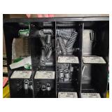 Industrial Hardware Storage Bin Unit with Springs, Computer Grommets, Hinges and Latches