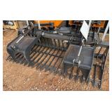 Unused 84" Full Size Skid Steer Rock Grapple Bucket: Arteer, 84" wide, Serrated Cutting Edges, 600lbs