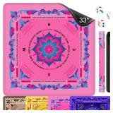 EVERSHOW Neoprene Mahjong Mat with Rules, 33x33 Inch Mahjong Mat for Table, Non-Slip Noise Reduction Mah Jongg Mat with Carrying Bag and 3 Dice for Card, Board, Poker, Tile Games, Dominoes (Pink)