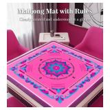 EVERSHOW Neoprene Mahjong Mat with Rules, 33x33 Inch Mahjong Mat for Table, Non-Slip Noise Reduction Mah Jongg Mat with Carrying Bag and 3 Dice for Card, Board, Poker, Tile Games, Dominoes (Pink)