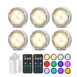 TECOMLIGHT Puck Lights with Remote Control, Battery Operated Wireless Under Cabinet Lighting, Stick on Tap Push Lights for Kitchen, Shelf, 6 Pack - White