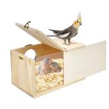 CooShou Parakeet Nesting Box Cockatiel Nesting Natural Pine Bird Nest Bird Breeding Box House Acrylic Transparent Bird Box with Detachable Wooden Board for Lovebirds Cockatiel Budgie Conure Parrot L