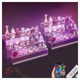 16 Acrylic Display Organizer with LED Light - 3 Tier Perfume Stand and Display Step Shelves Holder, Cologne Organizer for Men, Figures Stand, Porta Perfumes Para Tocador, Clear Riser, 2 Pack Stands