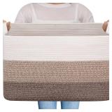 OIAHOMY Large Storage Basket, Cotton Rope Woven Blanket Basket, Toy Bin for Baby Room, Container for Blanket Storage in Living Room, 20
