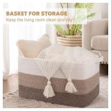 OIAHOMY Large Storage Basket, Cotton Rope Woven Blanket Basket, Toy Bin for Baby Room, Container for Blanket Storage in Living Room, 20