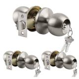 BESTTEN [3 Pack] Door Knob with Lock and Key, Keyed Different Entry Door Knob, for Entrance and Front Door, Satin Nickel