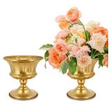Gold Vase for Centerpieces Compote Bowl: Wedding Pedestal Vase 5.9 Inch Metal Flower Urn for Table Party Home Decor Set of 2