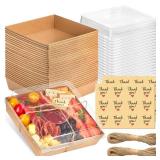 Kucoele 7 x 7 Inches Charcuterie Boxes with Clear Lids, 14 Pack Disposable Large Paper Charcuterie Boxes, To Go Food Containers for Charcuterie, Sandwiches, Cookies, Cake Slices, Strawberries (Brown)