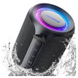 Bluetooth Speaker Wireless,IP67 Waterproof & Dustproof Portable Speaker with Lights,15W Loud Stereo Sound, 2500mAh Battery All Day Playtime, TWS Pairing, BT5.3, Home/Party/Outdoor/Beach (Black)