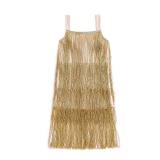 MOBJVIY Toddler Kids Girls Sleeveless Sequin Fringe Dress Zip Back Little Girls Tasseled Sparkling Party Latin Dance Dress (Gold, 4-5 Years)