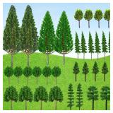 32PCS Model Trees Mixed Miniature Trees Model Tree Train Trees Railroad Scenery Diorama Tree Architecture Trees Fake Trees for Building Model DIY Crafts Diorama Scenery Landscape, Natural Green