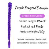 NISEYO NU Easy Clip in Purple Ponytail Extensions 26 Inch Long Purple Braids Synthetic Fiber Box Braiding Hair for Cosplay Halloween Costume