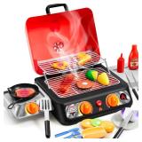 Kids BBQ Grill Playset, Kitchen Toy Set with Pretend Smoke, Light, Sound & Color-Changing Food, Play Kitchen Accessories, Indoor Outdoor Cooking Toy for Boys Girls Kids Birthday Gift