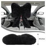 Macarrie 2 Pcs Car Neck Pillow Plush Butterfly Bow Car Headrest Pillow Comfortable Seat Neck Support Cute Car Head Rest Accessories for Driving Travel Driver Chair Girl Style Interior Decor (Black)