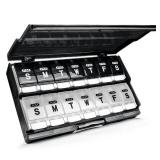Extra Large Weekly Pill Organizer 2 Times a Day - Remtise Am/Pm Daily Pill Case Medicine Organizer, Push Button 7 Day Pill Box for Pills/Vitamin/Cod Liver Oil/Supplements (Black & White)