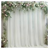 Ivory Tulle Backdrop Curtain for Parites, Sheer Backdrop Curtains for Wedding Baby Shower Birthday Party Photo Shoot Decorations 10 ft by 10 ft