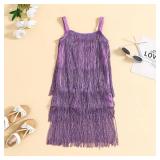MBMSHEGH Kids Sequin Fringe Dress Sparkling Tassel Sleeveless Dress Little Girls Dance Wear Party Latin Dance Dress 1-6T (A-Purple, 3-4 Years)