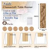 Waligoy Nude Cheesecloth Table Runner 6 Pack 35" Boho Gauze Runner 120 inches Long Tablecloth Runner Rustic Sheer Fabric Bulk for Baby Shower Wedding Bridal Birthday Party Picnic Table Decorations