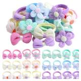TAANGTHOSE 24 Pcs Toddler Hair Ties for Girls, Baby Hair Tie Cute Flower Elastic Scrunchies, Seamless Ponytail Holders, Little Girls Hair Accessories for Thick Hair, Pink, Purple, Blue