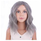 PATTNIUM Kids Wig Girls Gray Wig Old Lady Gray Grandma Wig for Kids Short Curly Wavy Grey Child Wig Heat Resistant Synthetic Wig with Wig Cap
