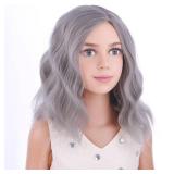 PATTNIUM Kids Wig Girls Gray Wig Old Lady Gray Grandma Wig for Kids Short Curly Wavy Grey Child Wig Heat Resistant Synthetic Wig with Wig Cap