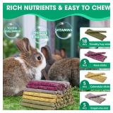 Jorewood 33 Pcs Rabbit Chew Sticks, Rabbit, Guinea Pig Toys, Natural Timothy Grass Molar Teeth Stick, Mixing Natural Flowers Chewing Toy, Small Animals Treats