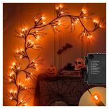 SURCVIO 6 Ft 54 LED Halloween Willow Vine Twig Decor Garland with 8 Modes Timer Waterproof Battery Operated Scary Halloween Decorations for Home Wall Mantle Fireplace Decor