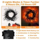SURCVIO 6 Ft 54 LED Halloween Willow Vine Twig Decor Garland with 8 Modes Timer Waterproof Battery Operated Scary Halloween Decorations for Home Wall Mantle Fireplace Decor