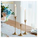 Brass Gold Metal Taper Candle Holders Candlestick Holders, Vintage Modern Decorative Centerpiece Candlestick Holders for Table Mantel Wedding Housewarming Gift 2 sets ( 6 peice)