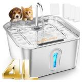 UPAWPIA 4L/135oz Large Cat Water Fountain Stainless Steel with 3 Filters Pet Water Fountain for Cats Quiet Indoor Pets Dog Small Animal Automatic Dog Water Dispenser for Drinking Watering Supplies