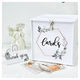OurWarm White Wedding Card Box with Lock, PVC Gift Card Box for Wedding Reception, Eucalyptus DIY Wedding Envelope Money Card Box for Party Graduation Birthday Baby Shower Decorations