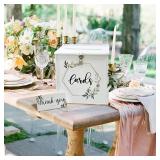 OurWarm White Wedding Card Box with Lock, PVC Gift Card Box for Wedding Reception, Eucalyptus DIY Wedding Envelope Money Card Box for Party Graduation Birthday Baby Shower Decorations