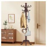 OIRUMIE Wooden Coat Rack Stand, Vintage Wood Coat Rack Freestanding with Sturdy Triangle Base, Classic Coat Racks with 14 Hooks, Natural Birch Wood Coat Tree Hanger Stand for Entryway,Office