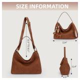 Kurava Suede Hobo Bags for Women Fall Woven Purse Slouchy Shoulder Crossbody Bag with Silk Scarf and Pony Charms Winter Trendy Tote Handbags (Brown)
