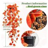 Artificial Fall Plants Hanging Orange Vines Potted Fall Foliage Fake Pothos Trailing Plant Autumn Decoration for Indoor Outdoor Thanksgiving Bathroom Wall Kitchen Room Shelf Decor (Black Pot)