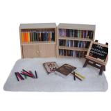 Scale Dollhouse Bookshelf Set - 2 Mini Wooden Bookshelves, 100+ Blank Mini Books & Art Studio Accessories for Creative Educational Gift for Kids, Collectors (Dollhouse Furniture & Accessories) 1:2 sca