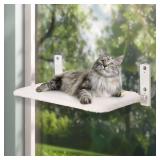 keny Cordless Cat Window Perch, Large Size Hammock with 4 Strong Suction Cups, Cat Hammock for Window with Two Fabrics Cover, Foldable Bed for Cats, White