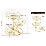 Livabber Fruit Basket Bowl with Banana Hanger, Fruit Vegetable Storage Basket with Banana Tree Holder for Kitchen Counter, Detachable Organizer for Bread Snack Produce (Gold, 3-Tier Metal Base)
