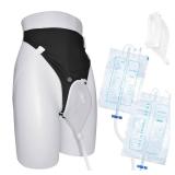 Wearable Urine Collector Set with 1.2M Catheter, Breathable Cotton Pants, 2000ml and 1000ml Urinary Drainage Bags, Reusable Silicone Urine Collector for Comfortable Urine Management, Elderly Men Black